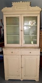 Utah pine cupboard, circa 1870's. 1920's green and cream paint. Attributed to Haldur Fredrickson of Manti, Utah