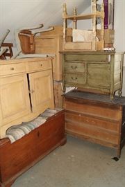 Washstands, New England blanket chest, misc. furniture