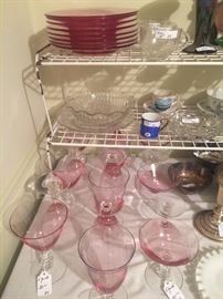 Pink glassware and plates
