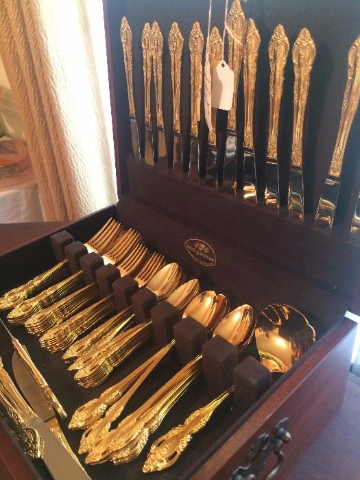 Reed & Barton gold flatware - service for 16 plus serving pieces