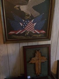 Framed eagle art and match cross