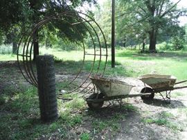 HAY RING AND WHEEL BARROWS