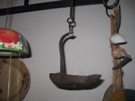 Antique cast iron whale oil Betty Lamp