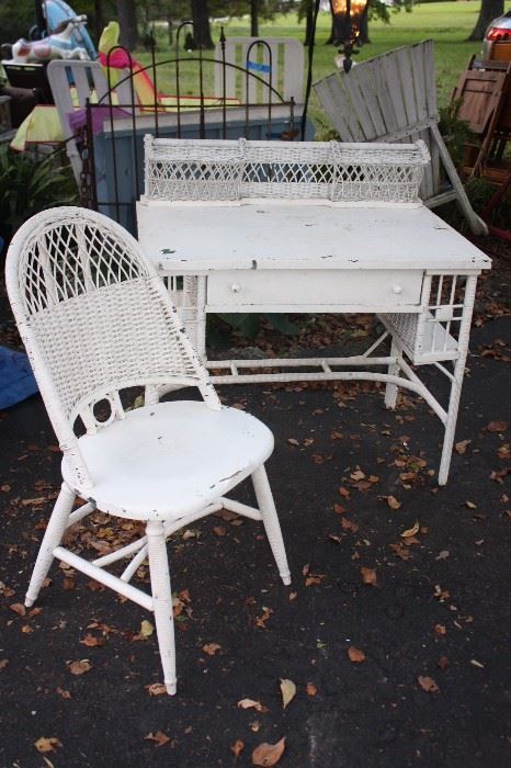 Heywood Wakefield Wicker desk and matching chair