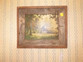 Oil painting in barn wood frame