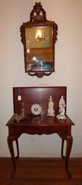 Flip top Queen Anne table, antique mirror