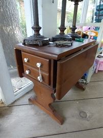 Vintage pine drop side end table
