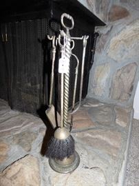 Small scale brass fireplace tool set