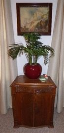 Art Nouveau oak sewing machine cabinet (empty) This would make a COOL bar !