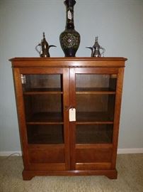 Walnut double glass door bookcase