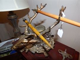 Antique stag head ink well with antlers for pen holder