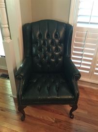 #17 Leather Button Back Wingback Chairs $150 each (2 of these) — at otey circle, Meridianville AL 256-656-989five to reserve an item.