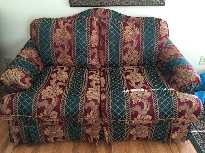 #24 Loveseat Green and Burgandy 40Dx64L $75 — at otey circle, Meridianville AL 256-656-989five to reserve an item.
