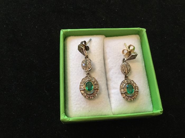 Antique emerald & diamond drop earrings