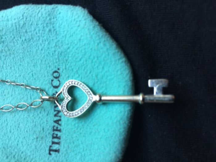 Tiffany & Co. 14k white gold key with diamonds on chain