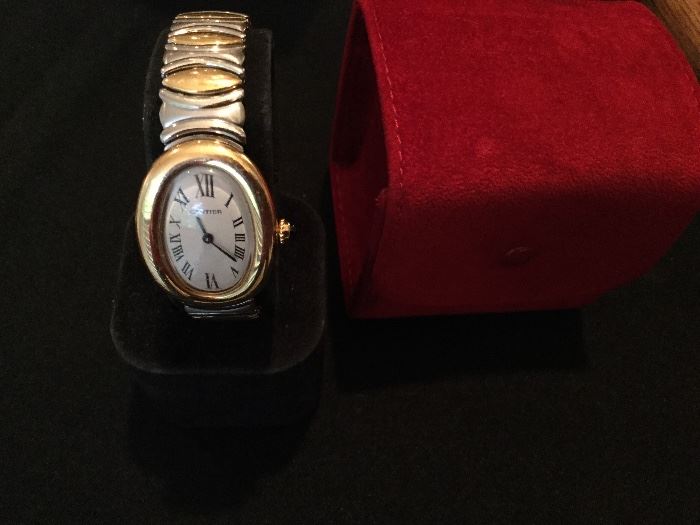 Cartier Baignoire 18K & stainless ladies watch with box