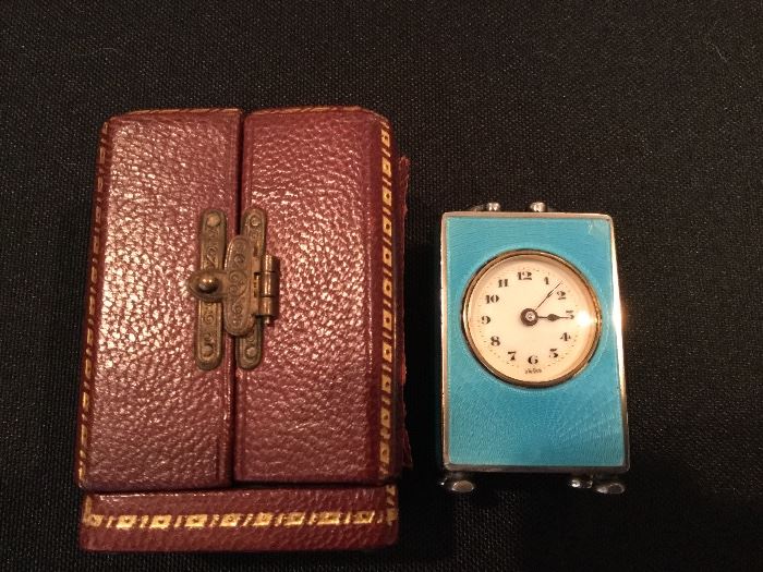 Miniature Swiss clock in original case.  