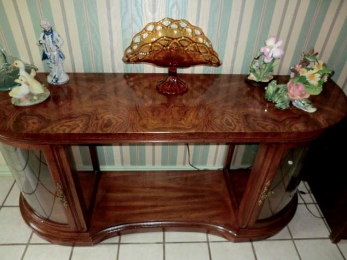 Burl wood china display table /cabinet