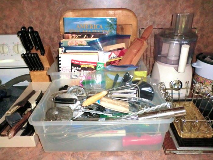 Cookbooks and kitchen utensils