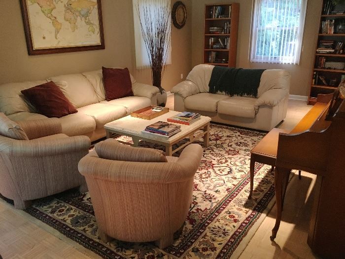 Leather sofa & loveseat & pair club chairs