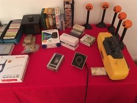 Cassettes, Cassette deck,  VHS, DVD's, books,  and Halloween decorations