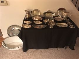 Enamel tub and asst. silver plate pieces