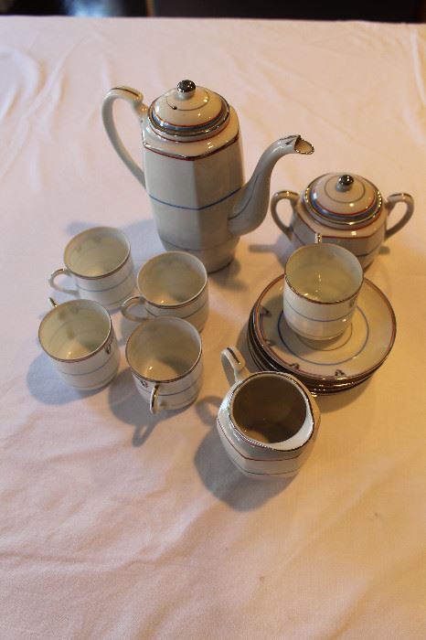 Demitasse set ... marked "Phoenix China, Czechoslovakia" ... coffee pot, sugar & creamer, 5 cups and saucers