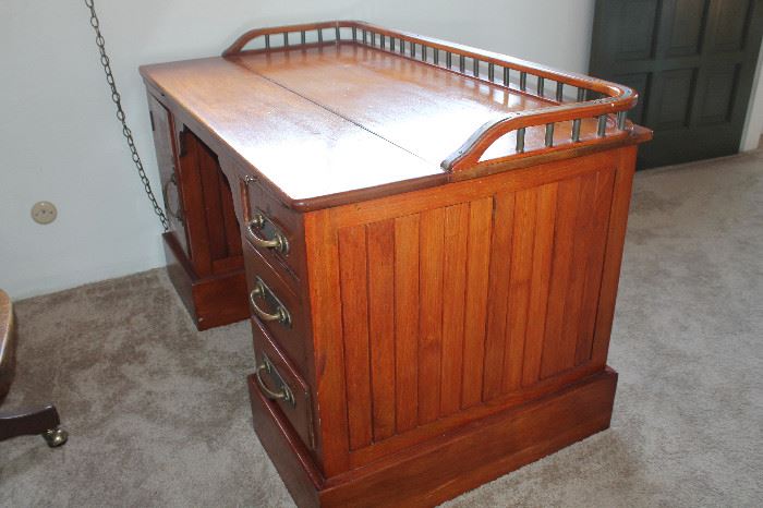 Authentic teak captains desk. The real deal, not a reproduction. 100% teak - no pine. Brass handles and details.