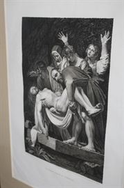 Engraving - "Christ Carried to the Tomb" after Carravaggio; engraved by P. Audouin.