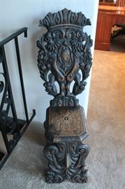 Carved Scottish Gothic revival hall chair.  From Cawley & Co, makers of fine carved furniture. Circa 1880.