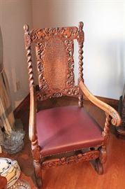 Antique French oak carved chair with barley twist columns.  In beautiful condition.
