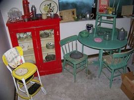 Vintage Painted Kitchen Set and Glass Front Cabinet