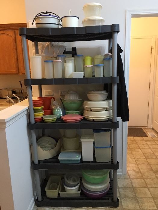  Huge Vintage Tupperware Selection - Including jello molds, chip/dip trays, colander, pitchers, canisters & replacement lids