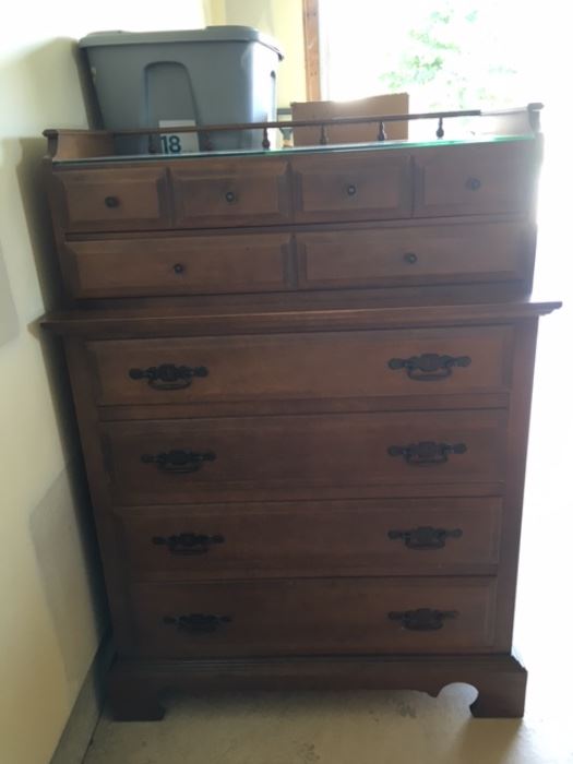 Dark wood dresser set with Mirror and glass top covers