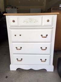 White Wood Dresser set with hutch mirror and floral detail
