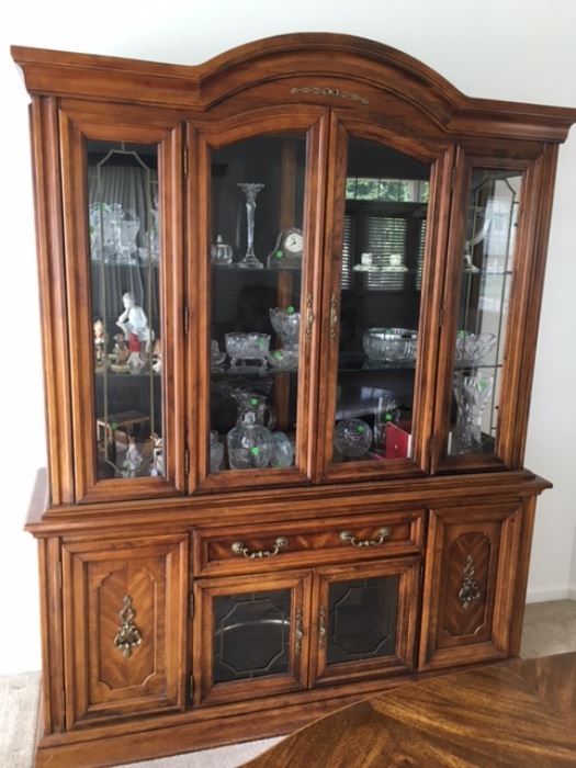 Huge Wood and Glass China Cabinet with drawer and under cabinets