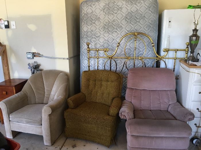 White Armchair & Mauve Recliner Still Available     Mattress and Headboard = Sold