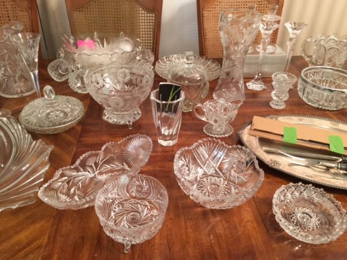 Vintage Crystal and Cut Glass - Bowls, Vase, Candlesticks