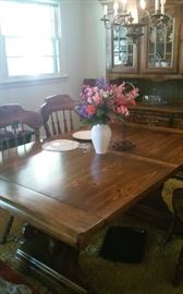 Trestle table with chairs and matching China cupboard 