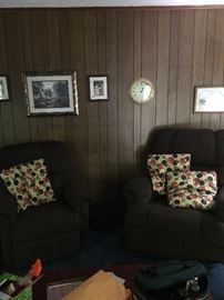 Mom and Pop recliners in a chocolate tweed in gorgeous condition