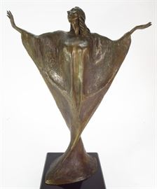 Andre DeVries, American, b. 1957, Woman in Gown, Bronze Art Deco Sculpture