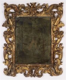 Large Italian Handcarved Giltwood Frame Mirror, 17th18th C.