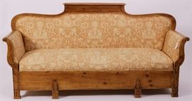 Rustic Biedermeier Pine Upholstered Sofa, 19th C., upholstered in Bennison fabric