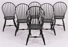Set of 6 Windsor Style Chairs Painted Green