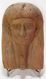 Ancient Egyptian Wood Mask section from an inner sarcophagus lid, Dynasty 26th, c. 600 B.C.