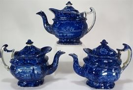 Staffordshire Blue & White Transferware Pottery and Porcelain, Soft Paste, Pearlware and more, teapots