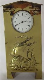 Margaret Gilmour, Scottish, 1860-1942, Glasgow School of Art, Brass Clock "Time and Tide Wait for No Man", c. 1900