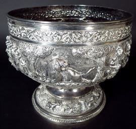 Large Colonial India Repousse Silver Bowl, c.1900