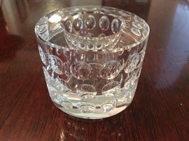 Oleg Cassini Crystal candle Votive in 'Bubble' pattern, with the designer's signature on the bottom.