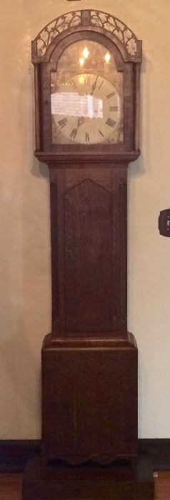 Antique Scottish Oak Tall Case Clock, “4 Seasons” Painting around Face, 